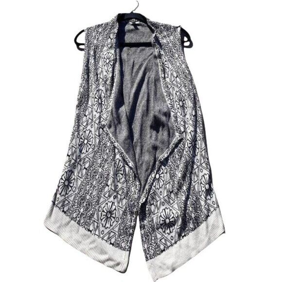 Ecote Medallion Aztec Sleeveless Waterfall Cardigan Vest Duster Cream Blk Sz XS - Picture 1 of 12